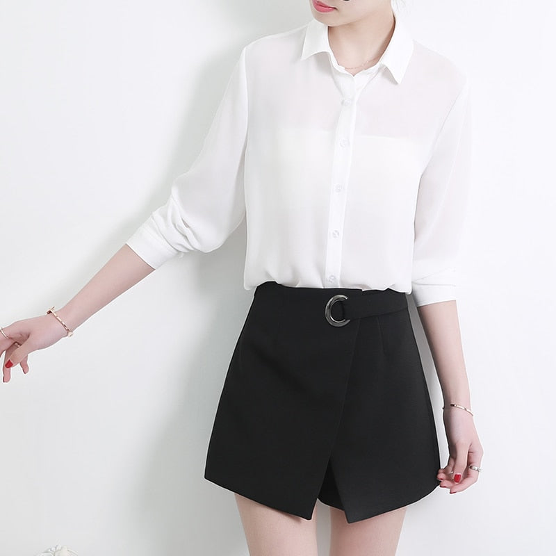 New Women's Shirt Classic Chiffon Blouse Female Plus Size Loose Long Sleeve Casual Shirts Lady Simple Style Tops Clothes Blusas