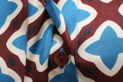 Women vintage patchwork printing casual slim midi Dress autumn ladies long sleeve chic vestidos buttons party Dresses DS2959