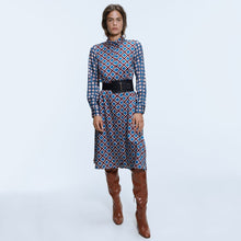将图片加载到图库查看器，New ZA Chic Print Multicolor Long Dress Women Turn Down Collar Long Sleeve A Line Design Charm Temperament Autumn Style Dress
