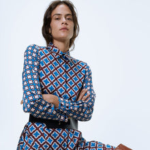 将图片加载到图库查看器，New ZA Chic Print Multicolor Long Dress Women Turn Down Collar Long Sleeve A Line Design Charm Temperament Autumn Style Dress
