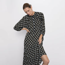 将图片加载到图库查看器，New ZA Chic Print Multicolor Long Dress Women Turn Down Collar Long Sleeve A Line Design Charm Temperament Autumn Style Dress
