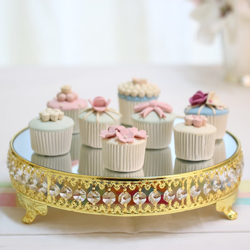 Gold & Silver Crystal Cake Stand Electroplating Mirror Face Fondant Cupcake Sweet Table Candy Bar Table Decorations
