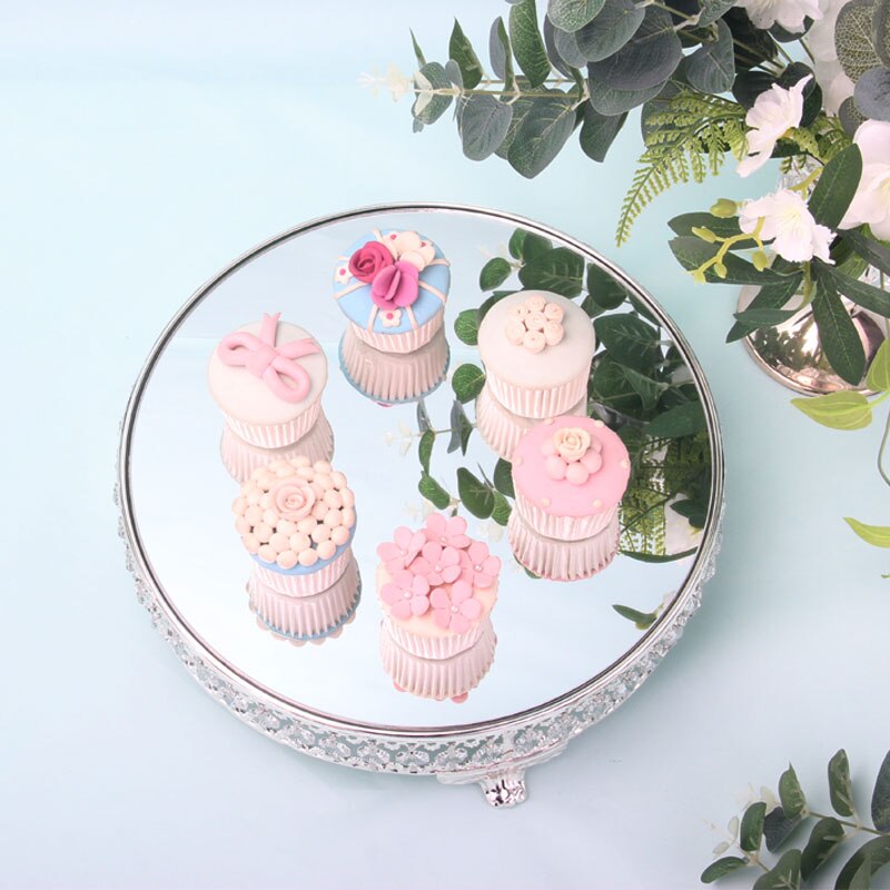 Gold & Silver Crystal Cake Stand Electroplating Mirror Face Fondant Cupcake Sweet Table Candy Bar Table Decorations