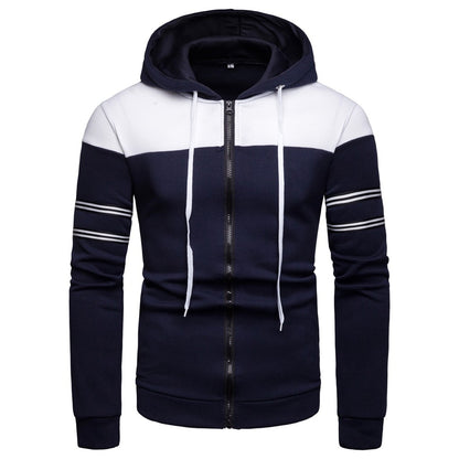 Men's Cardigan Hoodie Sweater long sleeved slim men's zipper hoodie jacket casual striped stitching jacket