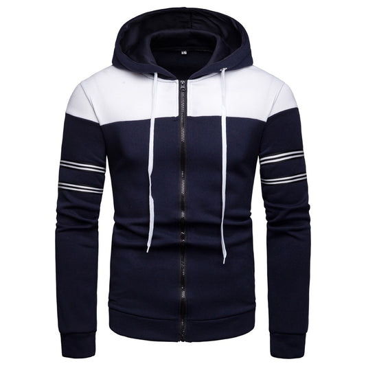 Men's Cardigan Hoodie Sweater long sleeved slim men's zipper hoodie jacket casual striped stitching jacket