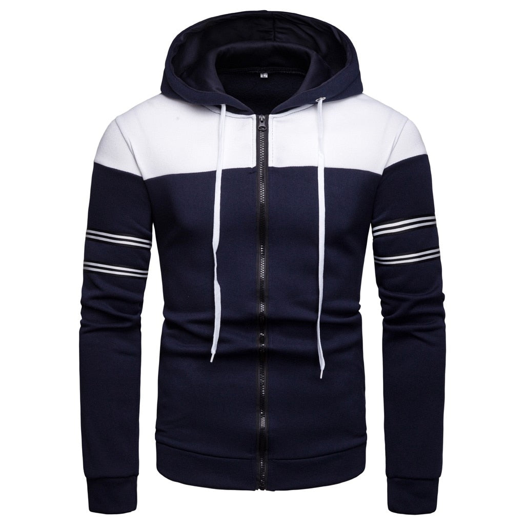 Men's Cardigan Hoodie Sweater long sleeved slim men's zipper hoodie jacket casual striped stitching jacket