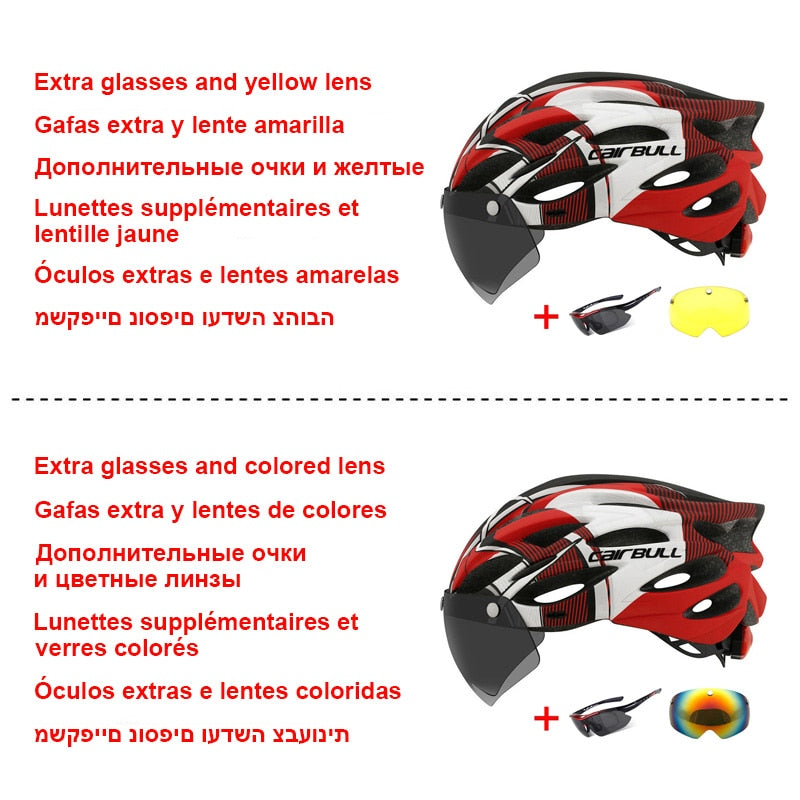 Newest Road Bike Mountain Bike Helmet with TT Lens & Visor Men Women Cycling Helmet with Rear Light Sports Mtb Bicycle Helmet