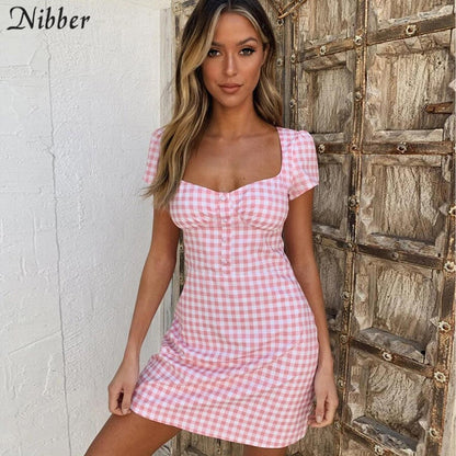 Nibber Women's Elegant Retro Plaid Pattern Mini Dress 2019 autumn office ladies Harajuku pink wild Slim Casual short dresses mujer