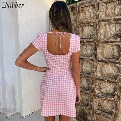 Nibber Women's Elegant Retro Plaid Pattern Mini Dress 2019 autumn office ladies Harajuku pink wild Slim Casual short dresses mujer