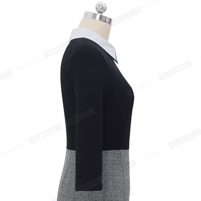 Nice-forever Elegant Contrast Color Patchwork Office Work Dress Suit Business Party Women Bodycon Dress B568