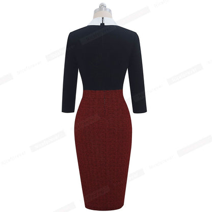 Nice-forever Elegant Contrast Color Patchwork Office Work Dress Suit Business Party Women Bodycon Dress B568