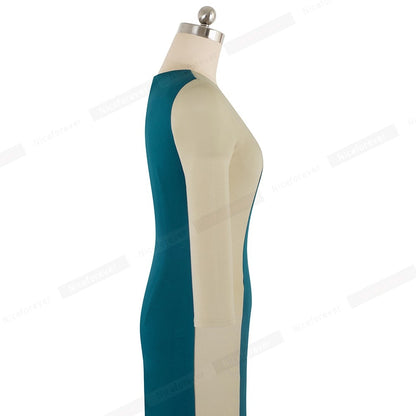Nice forever Elegant Women's Contrast Color Patchwork Office Dress Business Party Bodycon Sheath Women Dress B546