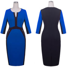 Load image into Gallery viewer, Nice-forever Formal Women&#39;s Zipper Fashion Patchwork V neck vestidos Wear to Work Formal bodycon Business Dress 837
