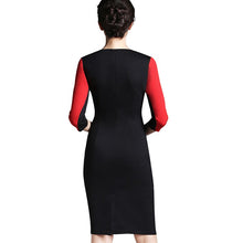 Load image into Gallery viewer, Nice-forever Formal Women&#39;s Zipper Fashion Patchwork V neck vestidos Wear to Work Formal bodycon Business Dress 837
