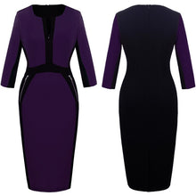 Load image into Gallery viewer, Nice-forever Formal Women&#39;s Zipper Fashion Patchwork V neck vestidos Wear to Work Formal bodycon Business Dress 837
