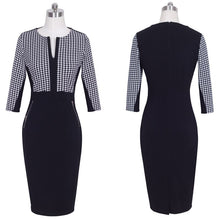 Load image into Gallery viewer, Nice-forever Formal Women&#39;s Zipper Fashion Patchwork V neck vestidos Wear to Work Formal bodycon Business Dress 837
