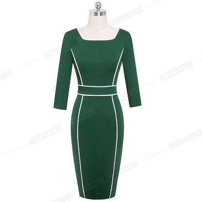 Nice forever Vintage Elegant Patchwork Office Dress Business Party Bodycon Women Pencil Dress B551