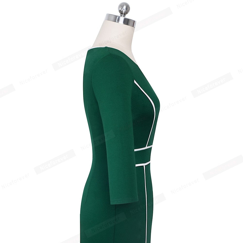 Nice forever Vintage Elegant Patchwork Office Dress Business Party Bodycon Women Pencil Dress B551
