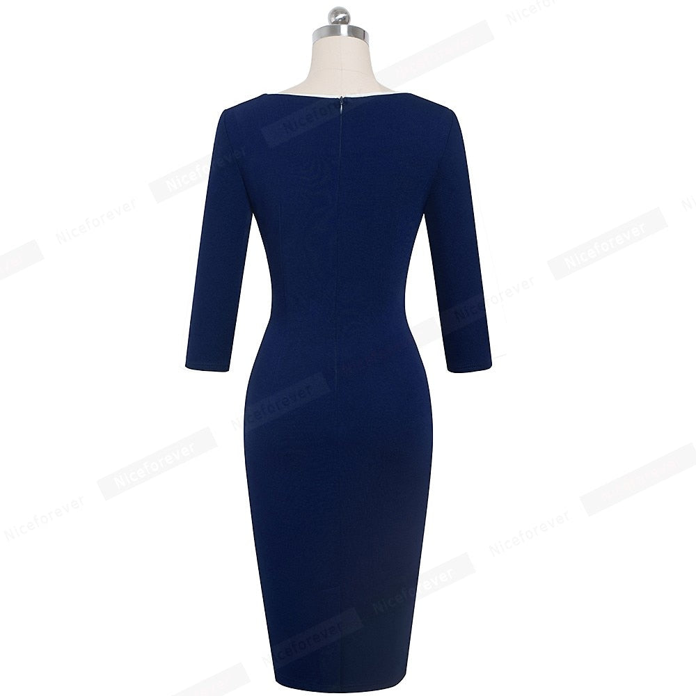 Nice forever Vintage Elegant Patchwork Office Dress Business Party Bodycon Women Pencil Dress B551