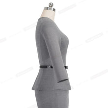 Load image into Gallery viewer, Nice-forever Vintage Elegant Wear to Work with Belt Peplum vestidos Business Party Bodycon Office Career Women Dress B473
