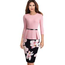 Load image into Gallery viewer, Nice-forever Vintage Elegant Wear to Work with Belt Peplum vestidos Business Party Bodycon Office Career Women Dress B473
