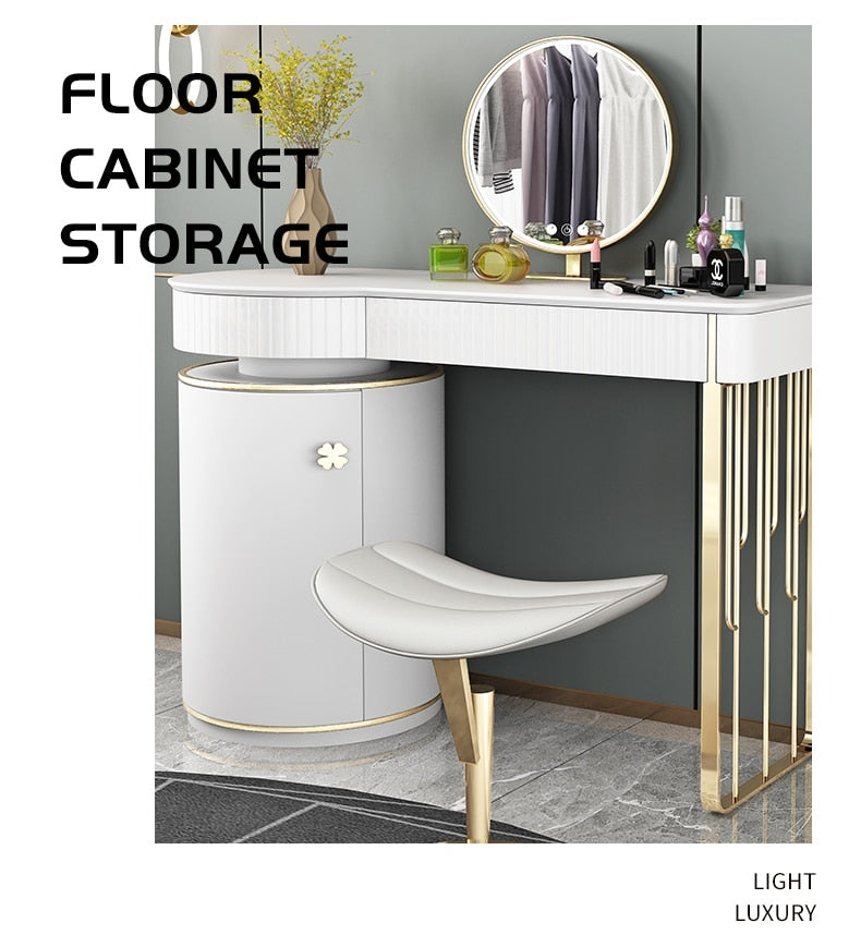 Nice stainless steel high grade Beautiful dressing table with Lockers with mirror  Light and chair