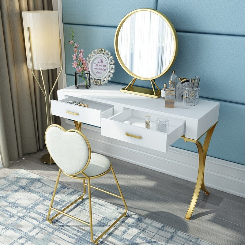 Nordic Dressing Table Bedroom Small Huxing Net Red Belt Drawer Dressing Table Set Simple Solid Wood Cosmetic Table New 2019 Heart Shaped Chair
