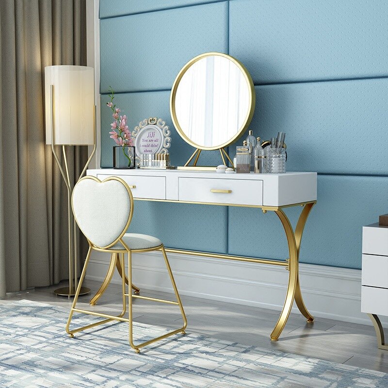 Nordic Dressing Table Bedroom Small Huxing Net Red Belt Drawer Dressing Table Set Simple Solid Wood Cosmetic Table New 2019 Heart Shaped Chair