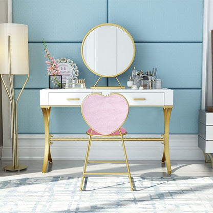 Nordic Dressing Table Bedroom Small Huxing Net Red Belt Drawer Dressing Table Set Simple Solid Wood Cosmetic Table New 2019 Heart Shaped Chair