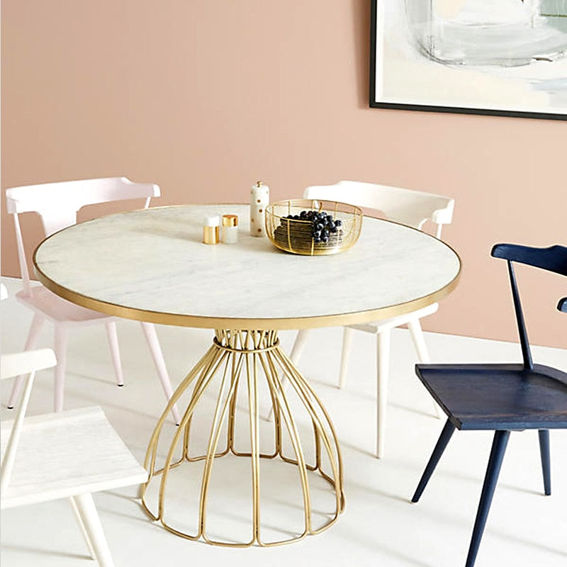 Nordic Minimalist Modern Gold Iron Art Marble Circle Showroom Dining Table Small Apartment-Style Casual Table
