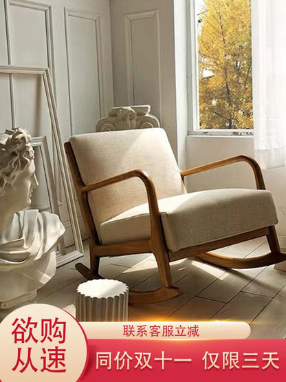 Nordic Solid Wood Rocking Chair Lazy Sofa Balcony Leisure Rocking Chair Sofa Chair Modern Minimalist Nap Rocking Chair Back