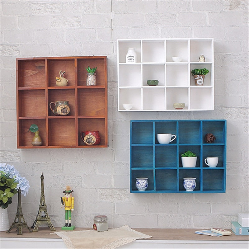 Nordic Solid Wood Storage Rack Wall-mounted Bookshelf 16 Grids Wooden Wall Shelf Creative Bedroom Living Room Metope Bookcase