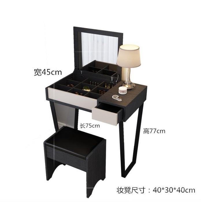 Nordic black modern simple net dressing table bedroom fold multi-functional dressing table small family mini dressing table