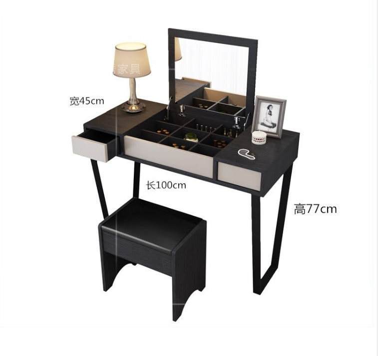 Nordic black modern simple net dressing table bedroom fold multi-functional dressing table small family mini dressing table