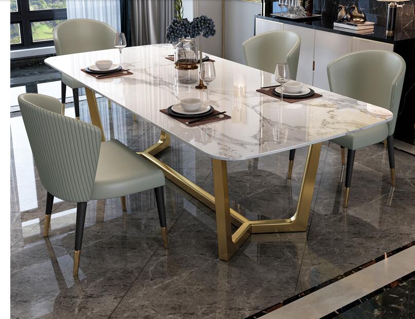 Nordic minimalist modern dining table and chair combination rectangular stainless steel home dining table dining table