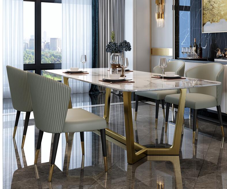 Nordic minimalist modern dining table and chair combination rectangular stainless steel home dining table dining table