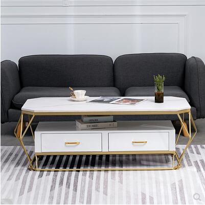 Nordic simple marble tea table small family type modern light luxury wind double iron rock plate tea table table living room