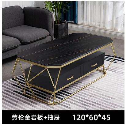 Nordic simple marble tea table small family type modern light luxury wind double iron rock plate tea table table living room