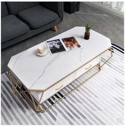Nordic simple marble tea table small family type modern light luxury wind double iron rock plate tea table table living room