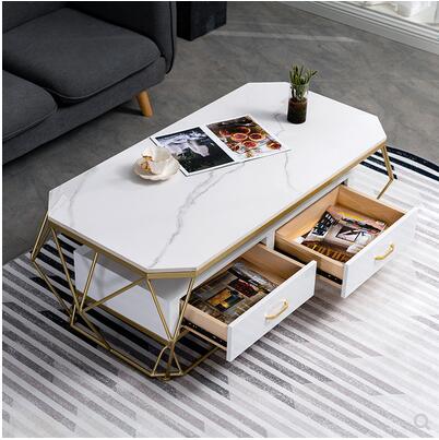 Nordic simple marble tea table small family type modern light luxury wind double iron rock plate tea table table living room
