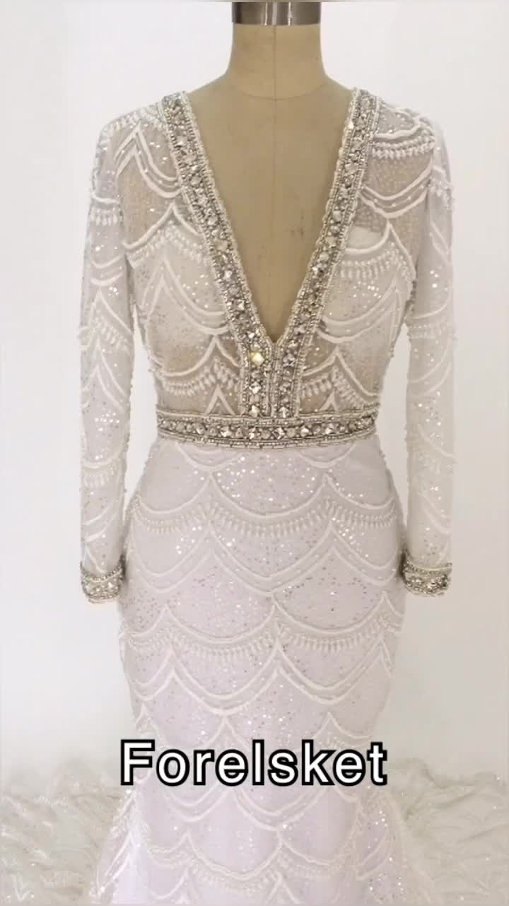 White Bridal Gown Deep V-Neck Custom Lace Mermaid Wedding Dresses 2020 Long Sleeve bride dress платье свадебное vestido de noiva