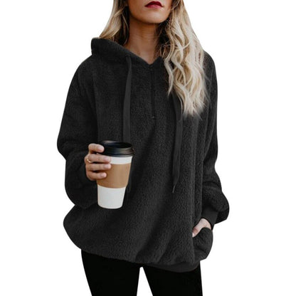 OEAK Women Fleece Hoodies 2020 Long Sleeve Hooded Pullover Sweater Autumn Winter Warm Zipper Pocket Fur Coat Hoodie Plus Size 5XL