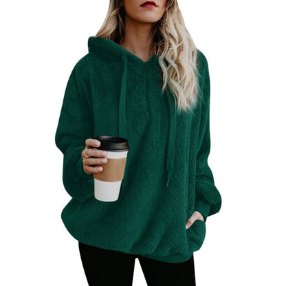 OEAK Women Fleece Hoodies 2020 Long Sleeve Hooded Pullover Sweater Autumn Winter Warm Zipper Pocket Fur Coat Hoodie Plus Size 5XL