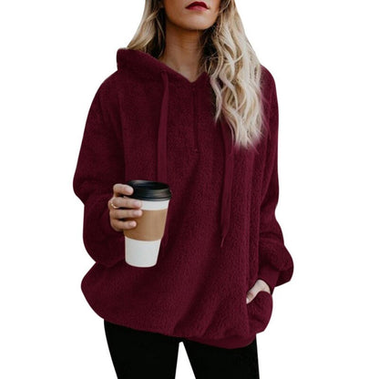 OEAK Women Fleece Hoodies 2020 Long Sleeve Hooded Pullover Sweater Autumn Winter Warm Zipper Pocket Fur Coat Hoodie Plus Size 5XL