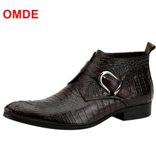 Load image into Gallery viewer, OMDE New Alligator Pattern Genuine Leather Men Dress Formal Shoes Business Cow Leather Men&#39;s Ankle Boots Straps Wedding Shoes
