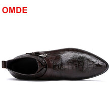 Load image into Gallery viewer, OMDE New Alligator Pattern Genuine Leather Men Dress Formal Shoes Business Cow Leather Men&#39;s Ankle Boots Straps Wedding Shoes
