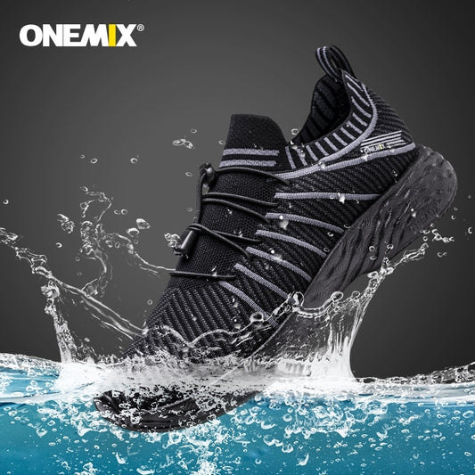 ONEMIX Men's 2021 New Black Running Shoes for Men Waterproof Breathable Training Sneakers Male Outdoor Anti-Slip Trekking Sports Shoes
