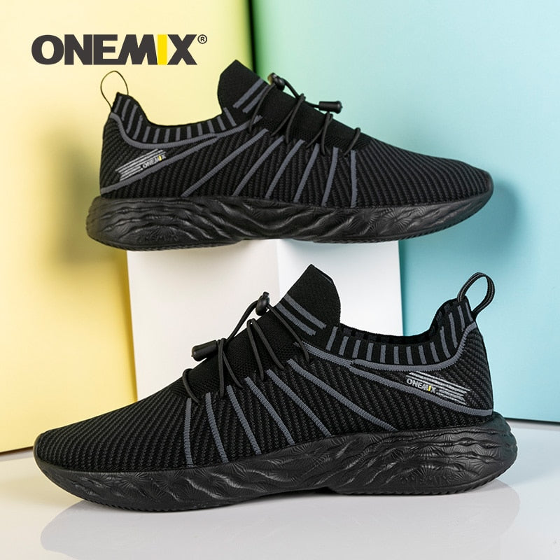 ONEMIX Men's 2021 New Black Running Shoes for Men Waterproof Breathable Training Sneakers Male Outdoor Anti-Slip Trekking Sports Shoes
