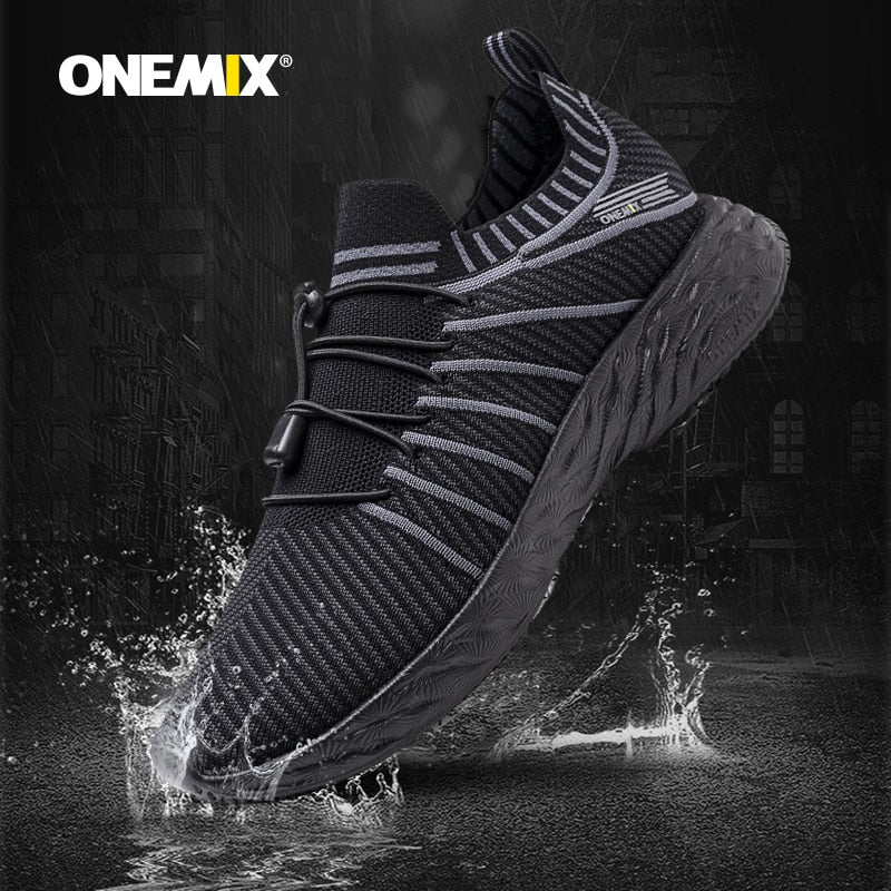 ONEMIX Men's 2021 New Black Running Shoes for Men Waterproof Breathable Training Sneakers Male Outdoor Anti-Slip Trekking Sports Shoes