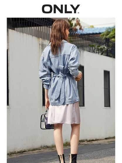 ONLY Women's Loose Fit Tie Up Casual Denim Jacket |119154529